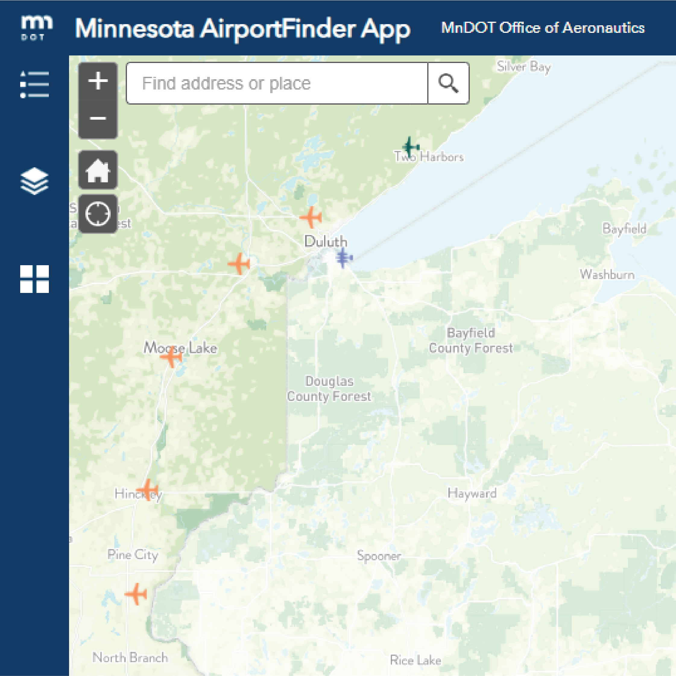 interactive map of Minnesota public airports