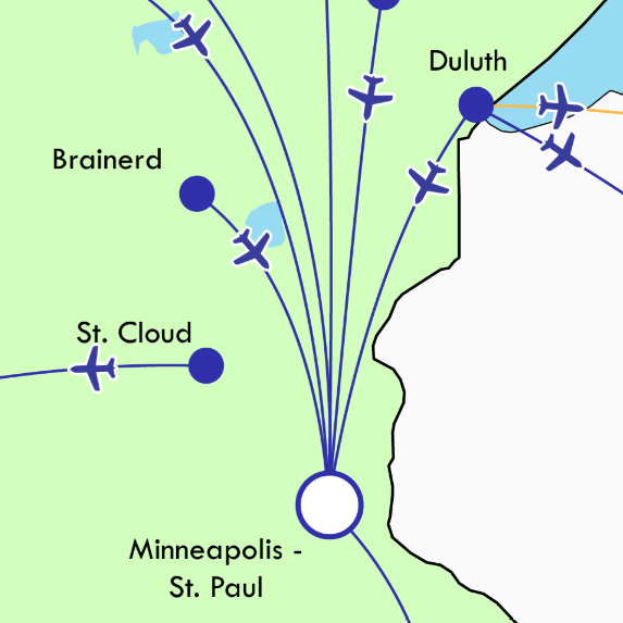 animation depicting commercial air service in minnesota