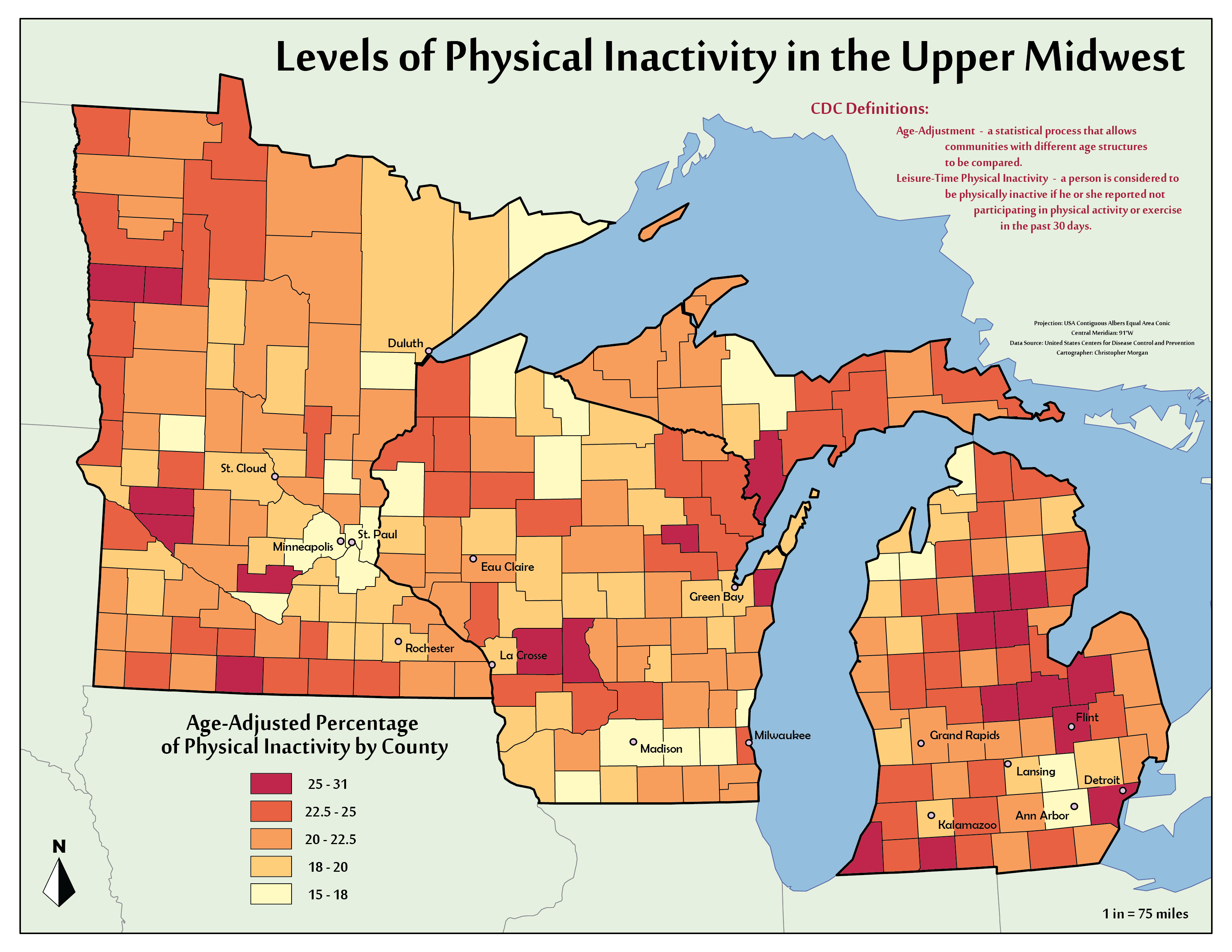 upper midwest physical inactivity map